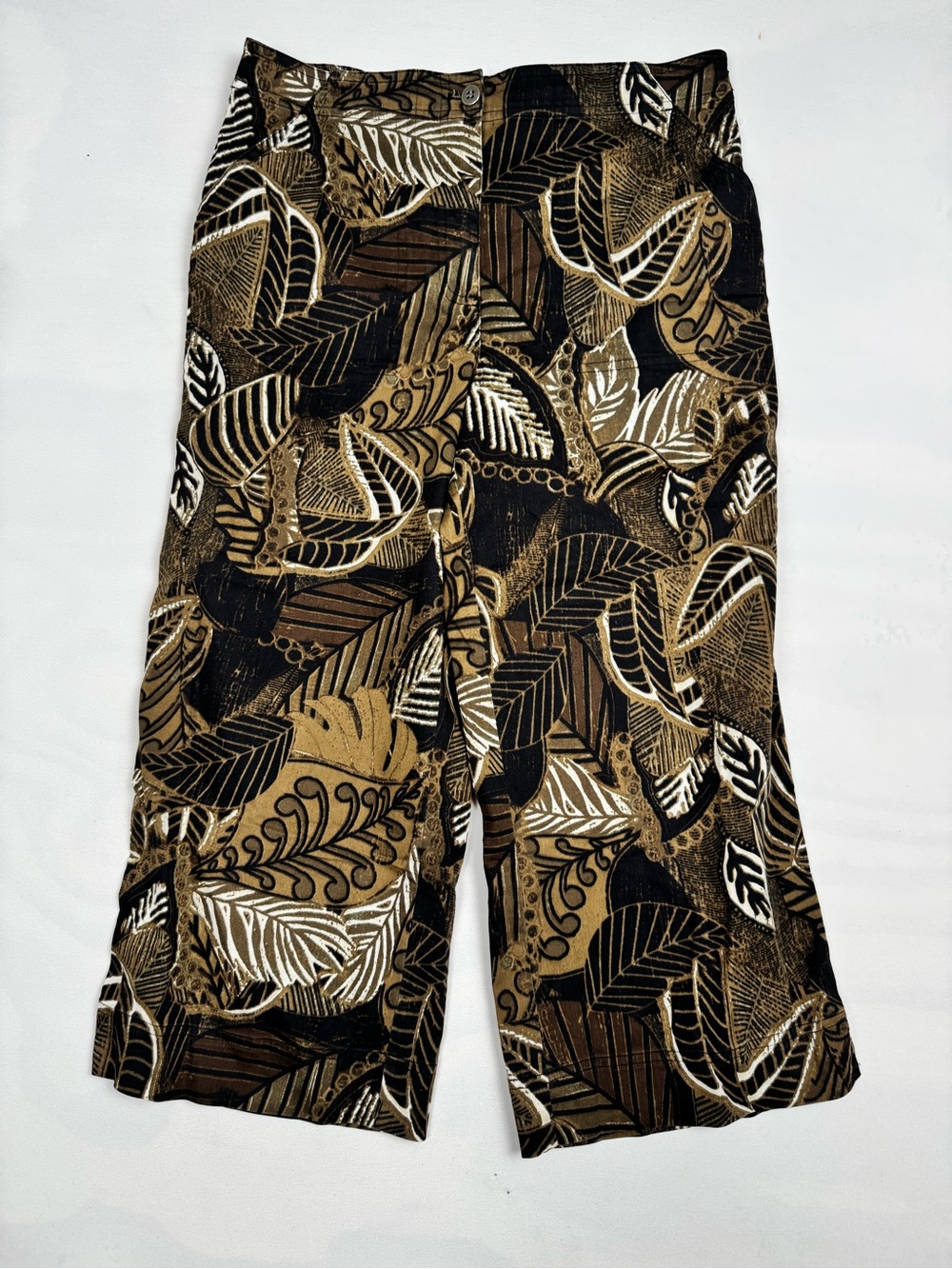 Chico’s Capri Pants Brown Leaf Print Cotton Blend Women’s 1